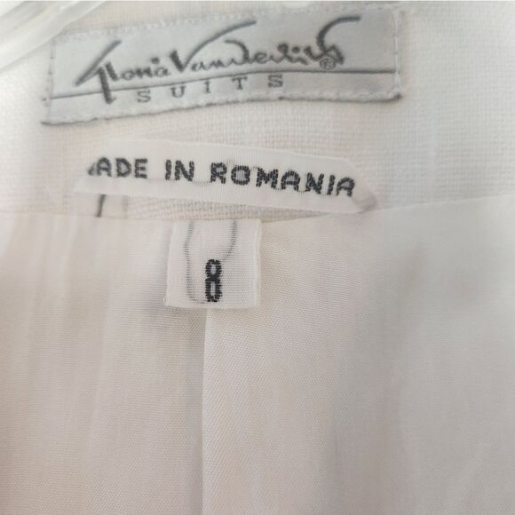 Gloria Vanderbilt 8 White LINEN Blend Embroidered Lined Women’s Skirt Suit - Picture 2 of 13